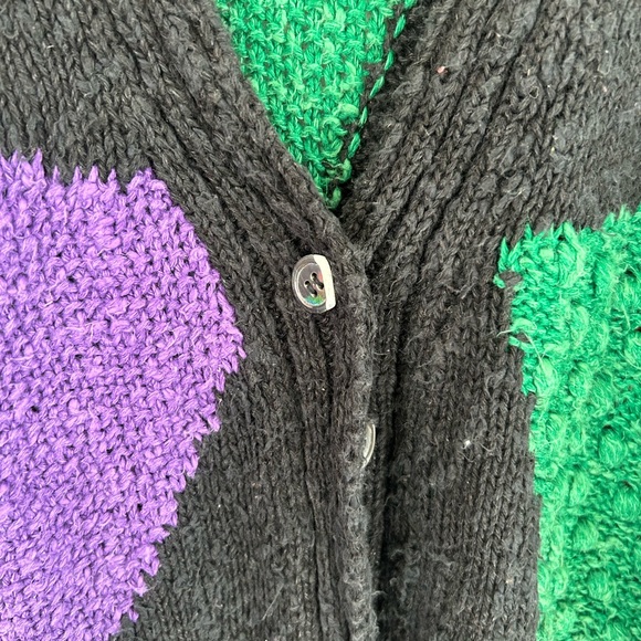 VintageLiz Black Knit Cardigan with Red, Green, Purple & Yellow Panels - Picture 2 of 8